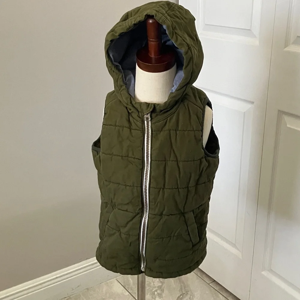 OLD NAVY Green Hooded Cotton quilt puff Vest for Toddler Boys | 5T